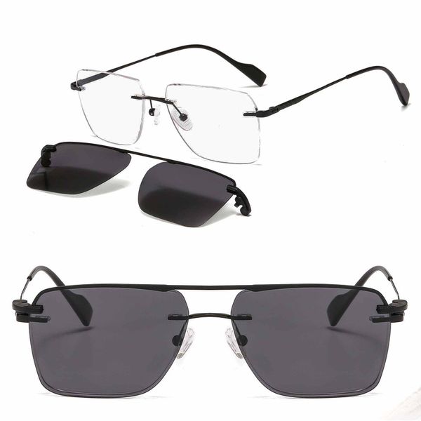 rimless metal clip on aviation sunglasses big size optical eyeglasses frame with polarized sun glasses lenses 33093, Black
rimless metal clip on aviation sunglasses big size optical eyeglasses frame with polarized sun glasses lenses 33093, Black