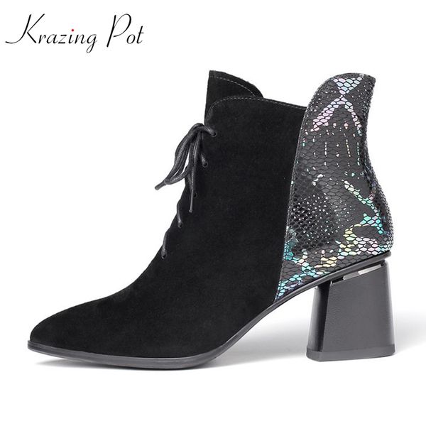 krazing pot new fashion basic clothing korean girl kid suede lace up med heels pointed toe keep warm mixed color ankle boots l12, Black
krazing pot new fashion basic clothing korean girl kid suede lace up med heels pointed toe keep warm mixed color ankle boots l12, Black