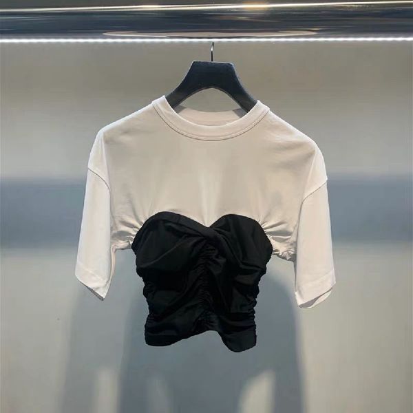 women t-shirt spring/summer 2020 new t-shirt round neck black and white pleated stitching short sleeve
women t-shirt spring/summer 2020 new t-shirt round neck black and white pleated stitching short sleeve