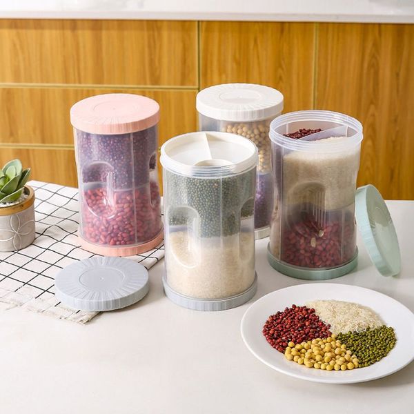 2500ml plastic pp cereal storage box 4 separate grid rice flour grain container household kitchen sealed can
2500ml plastic pp cereal storage box 4 separate grid rice flour grain container household kitchen sealed can