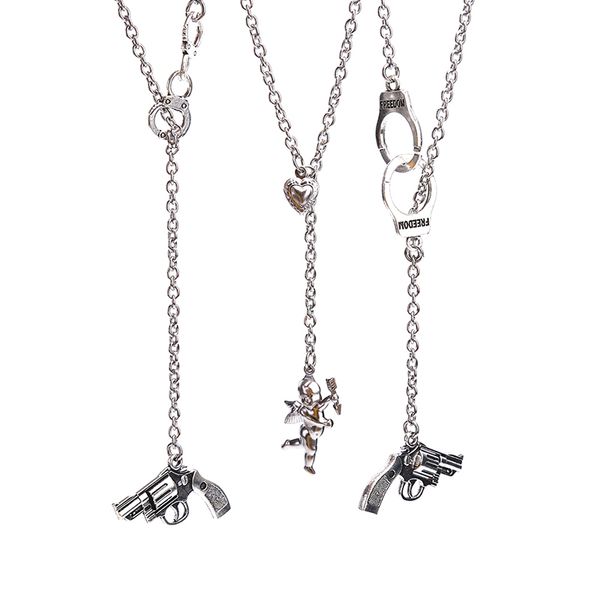 stainless steel angel cupid charm necklaces never fade titanium chain heart for women rock handcuffs pistol necklace girls, Silver
stainless steel angel cupid charm necklaces never fade titanium chain heart for women rock handcuffs pistol necklace girls, Silver