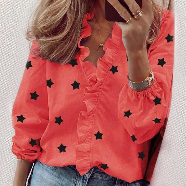 women's blouses & shirts fashion elegant women blouse v-neck ruffles womens and star print long sleeve casual ladies, White
women's blouses & shirts fashion elegant women blouse v-neck ruffles womens and star print long sleeve casual ladies, White