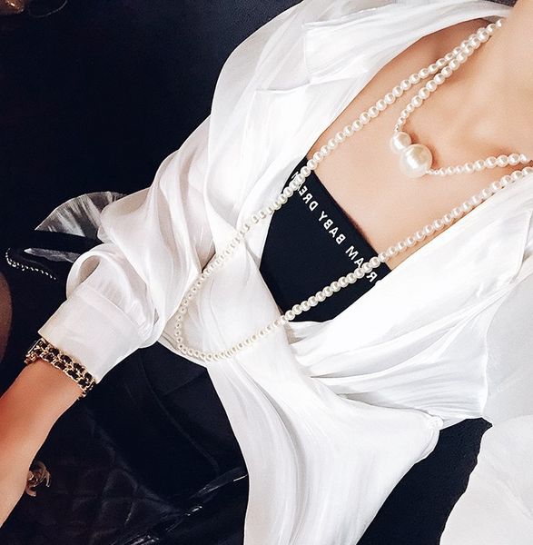 2020 beaded necklaces pearl choker single freshwater pearl necklace long pearl pendant necklace for women, Silver