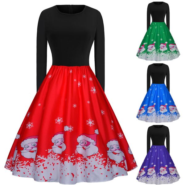 women long sleeve 3d printed cute santa claus retro dress round collar splicing dress christmas party costume, Silver
women long sleeve 3d printed cute santa claus retro dress round collar splicing dress christmas party costume, Silver