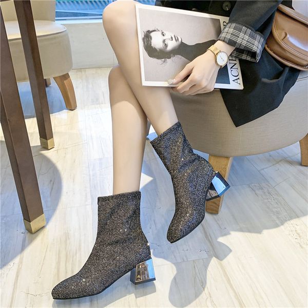new fashion women boots crystal bling ankle boots square mid heels shoes woman autumn winter female sock plus size, Black
new fashion women boots crystal bling ankle boots square mid heels shoes woman autumn winter female sock plus size, Black