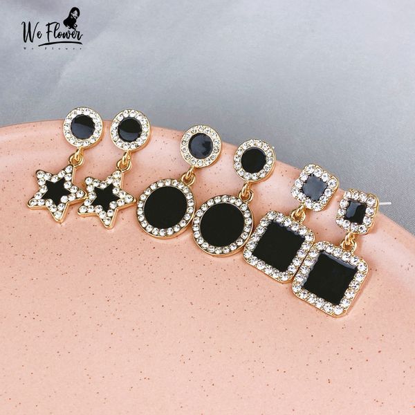 we flower korean crystal black geometric earrings vintage style square star round dangle earrings for women party brinco jewelry, Silver
we flower korean crystal black geometric earrings vintage style square star round dangle earrings for women party brinco jewelry, Silver