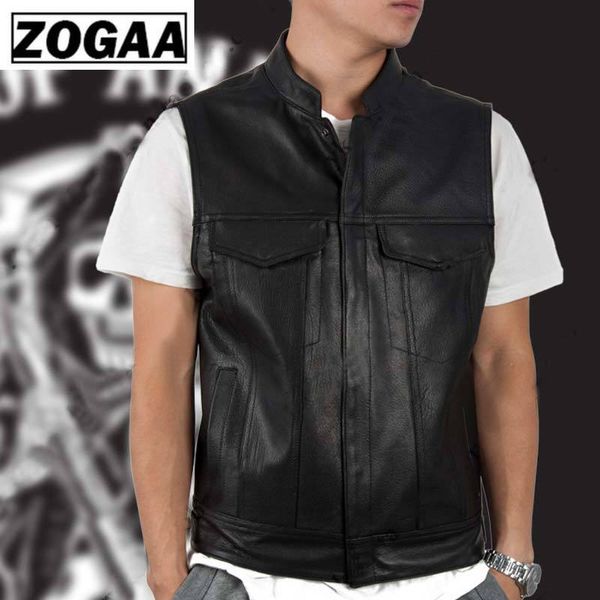 zogga 2019 men vest black biker motorcycle hip hop waistcoat male faux leather punk solid black spring sleeveless leather vest, Black;white 
zogga 2019 men vest black biker motorcycle hip hop waistcoat male faux leather punk solid black spring sleeveless leather vest, Black;white