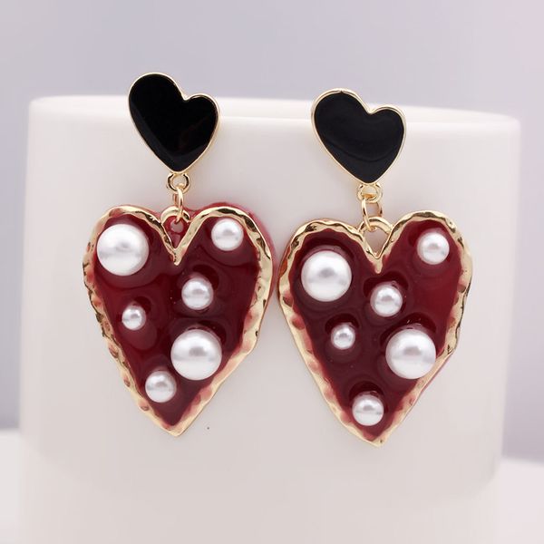 korean sweet big heart imitation pearl hanging earrings for women black red drip peach heart earring jewelry punk christmas gift, Silver
korean sweet big heart imitation pearl hanging earrings for women black red drip peach heart earring jewelry punk christmas gift, Silver