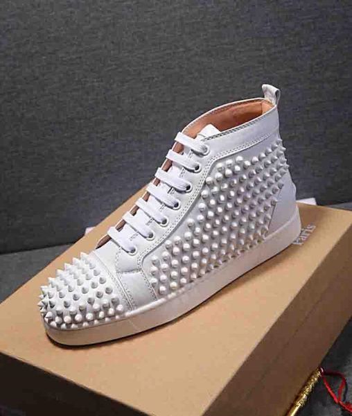 classic studded shoes men red bottom sneakers white leather spikes gold sliver high flat men walking shoes 35-46, Black
classic studded shoes men red bottom sneakers white leather spikes gold sliver high flat men walking shoes 35-46, Black