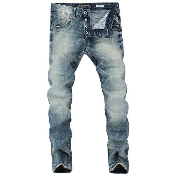 2019 italian style fashion men's jeans blue color slim fit cotton classical jeans casual pants brand designer buttons men 
2019 italian style fashion men's jeans blue color slim fit cotton classical jeans casual pants brand designer buttons men