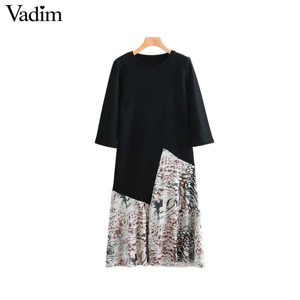 vadim women leopard print patchwork dress animal pattern three quarter sleeve chic knee length straight dresses vestidos qa760, Black;gray
vadim women leopard print patchwork dress animal pattern three quarter sleeve chic knee length straight dresses vestidos qa760, Black;gray