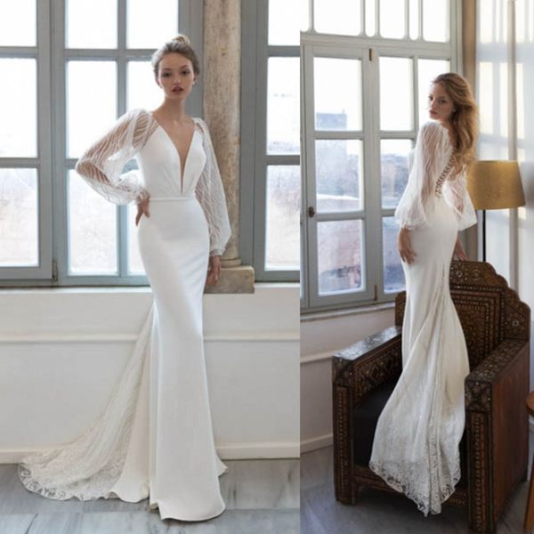 daria karlozi wedding dresses deep v neck long sleeves lace appliques bridal gowns custom made lace-up back sweep train wedding dress, White
daria karlozi wedding dresses deep v neck long sleeves lace appliques bridal gowns custom made lace-up back sweep train wedding dress, White
