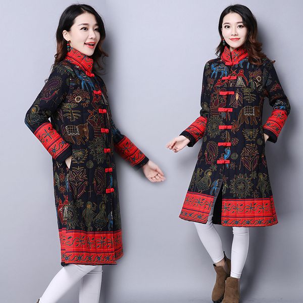 2017 autumn & winter ethnic-style frog long flower overcoat cotton linen thin cotton-padded clothes women's coat, Blue;black
2017 autumn & winter ethnic-style frog long flower overcoat cotton linen thin cotton-padded clothes women's coat, Blue;black