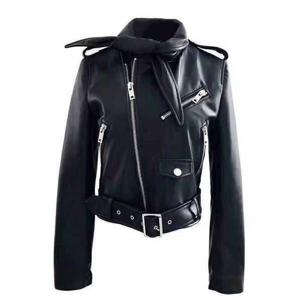 casual soft faux leather jacket woman full sleeve regular biker winter coat women sashes winter womens pu leather jackets, Black 
casual soft faux leather jacket woman full sleeve regular biker winter coat women sashes winter womens pu leather jackets, Black
