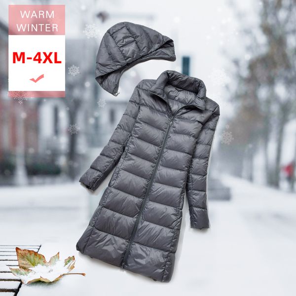 new winter women long white duck down jacket female ultra light slim thin windproof warm feather coat hooded detachable outwear, Black
new winter women long white duck down jacket female ultra light slim thin windproof warm feather coat hooded detachable outwear, Black
