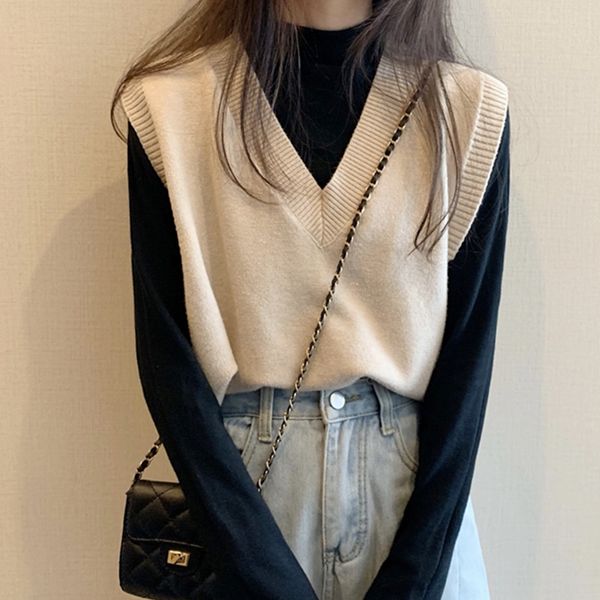 women's vests 2021 spring and autumn loose solid color sleeveless knit vest, Black;white
women's vests 2021 spring and autumn loose solid color sleeveless knit vest, Black;white