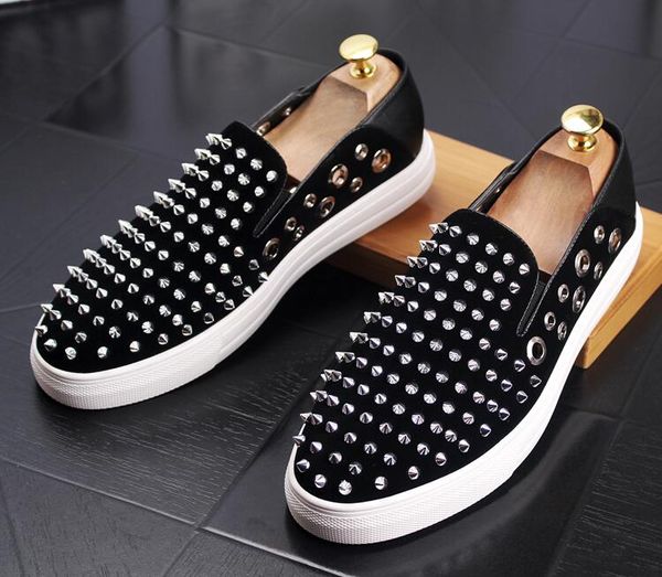 gold rivet men loafers men's casual leather shoes velvet punk designer flats men board shoes zapatillas hombre, Black 
gold rivet men loafers men's casual leather shoes velvet punk designer flats men board shoes zapatillas hombre, Black