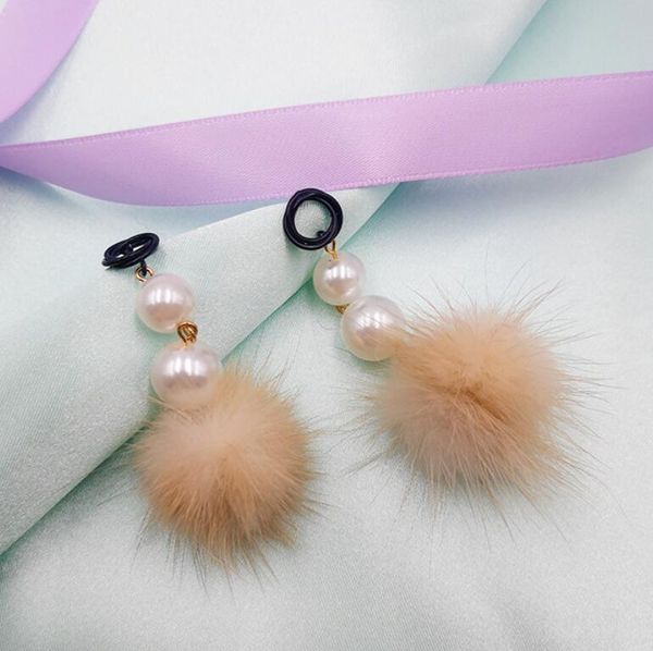 jewelry pearl charm earrings fur balls pendant charm earrings for women fashion of shipping, Golden