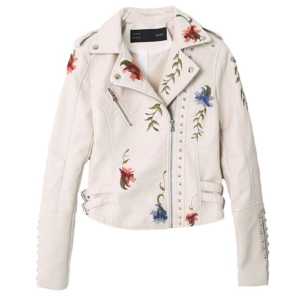 new female embroidery leather jacekt jaqueta de couro women slim rivet motorcycle jacket ladies vintage white leather jacket, Black
new female embroidery leather jacekt jaqueta de couro women slim rivet motorcycle jacket ladies vintage white leather jacket, Black