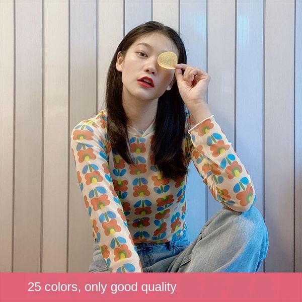 ins elegant style daisy printed sunscreen perspective mesh base long-sleeved t- shirt t-shirt women's thin top, White
ins elegant style daisy printed sunscreen perspective mesh base long-sleeved t- shirt t-shirt women's thin top, White