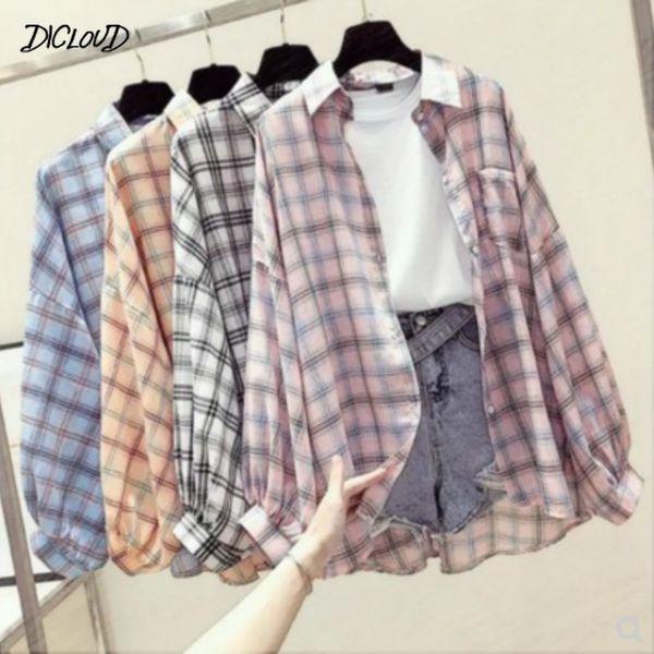 2020 fashion women plaid shirt oversized checked blouse long sleeve female casual print shirts loose cotton blusas, White
2020 fashion women plaid shirt oversized checked blouse long sleeve female casual print shirts loose cotton blusas, White