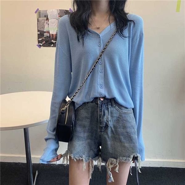 women's knits & tees summer thin cardigan long-sleeved sweater coat female 2021 single breasted shirt, White
women's knits & tees summer thin cardigan long-sleeved sweater coat female 2021 single breasted shirt, White