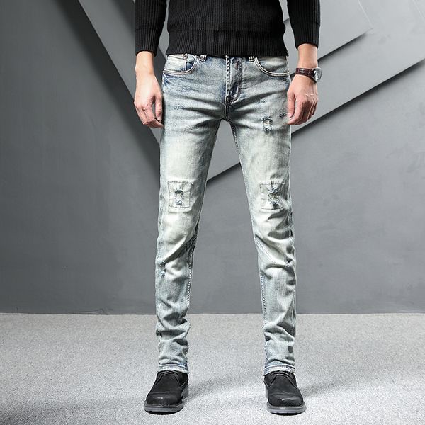 european american style cotton distressed jeans casual retro ripped jeans men stretch slim denim mens, Blue
european american style cotton distressed jeans casual retro ripped jeans men stretch slim denim mens, Blue