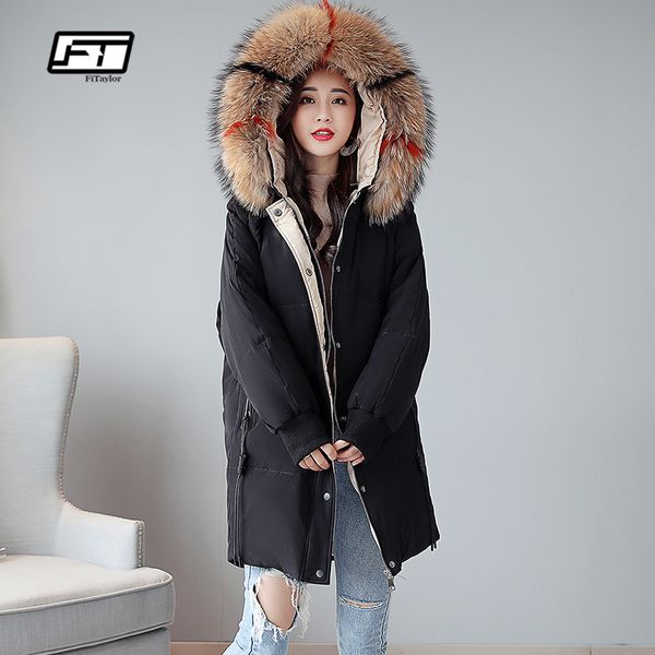 fitaylor plus size 5xl women down coat winter thick warm parkas large artificial fur collar hooded white duck down snow overcoat, Black
fitaylor plus size 5xl women down coat winter thick warm parkas large artificial fur collar hooded white duck down snow overcoat, Black