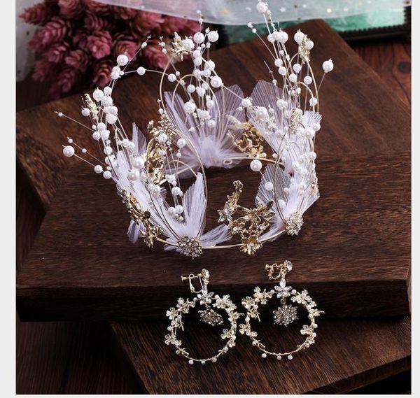 the bride's headdress mori handmade gold feather crown earrings korean dress accessories, Slivery;golden
the bride's headdress mori handmade gold feather crown earrings korean dress accessories, Slivery;golden