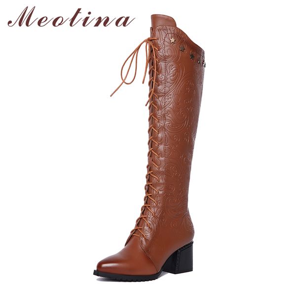 meotina winter women boots over the knee boots natural genuine leather block heel long real leather lace up shoes size 42, Black
meotina winter women boots over the knee boots natural genuine leather block heel long real leather lace up shoes size 42, Black
