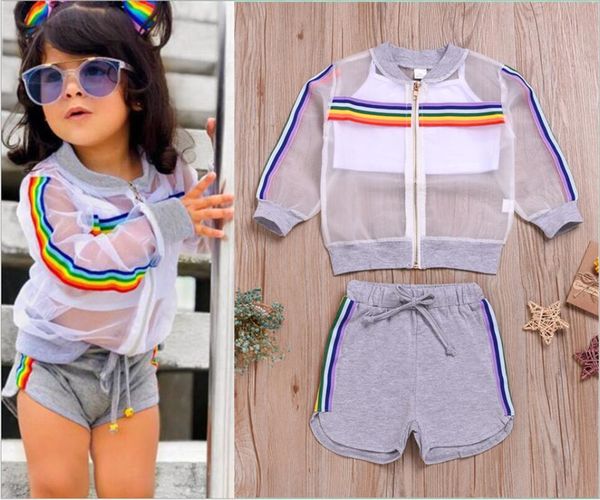 2020 summer kids girls sun protection clothing set the rainbow stripe jacket +solid vest +solid shorts outfits set children cloth e22504, White
2020 summer kids girls sun protection clothing set the rainbow stripe jacket +solid vest +solid shorts outfits set children cloth e22504, White