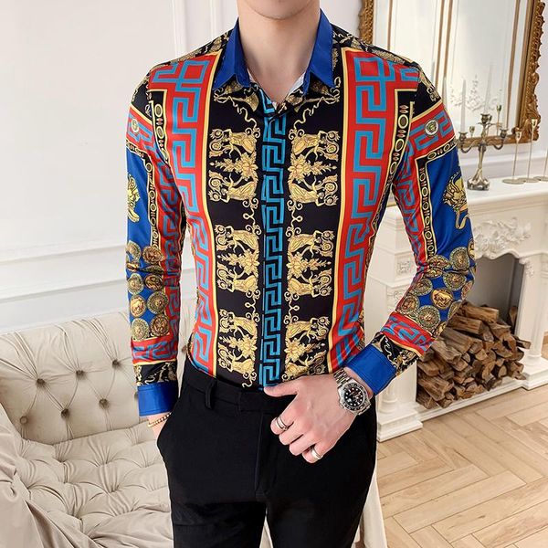 national style retro european-style printing long-sleeved shirt korean slim nightclub trend youth male personality flower shirt, White;black
national style retro european-style printing long-sleeved shirt korean slim nightclub trend youth male personality flower shirt, White;black