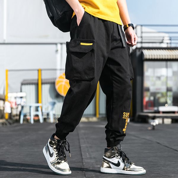spring and summer new men's cotton casual beam foot pants trend wild street hip-hop loose ins multi-pocket overalls harem pants, Black 
spring and summer new men's cotton casual beam foot pants trend wild street hip-hop loose ins multi-pocket overalls harem pants, Black