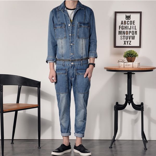 korean super handsome denim jumpsuit men's casual retro blue tooling trend male denim overalls good quality
korean super handsome denim jumpsuit men's casual retro blue tooling trend male denim overalls good quality