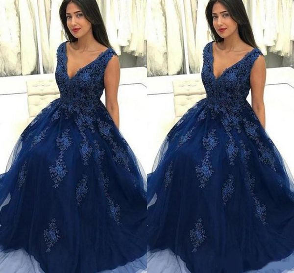 navy blue prom dresses deep v-neck lace appliques sweep train special occasion dress gorgeous formal party evening gowns plus size vestidos, Black
navy blue prom dresses deep v-neck lace appliques sweep train special occasion dress gorgeous formal party evening gowns plus size vestidos, Black