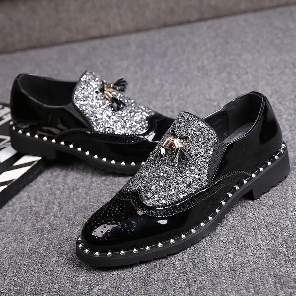 new design men casual wedding party dresses bright patent leather shoes slip on tassels shoe breathable rivets loafers zapatos, Black
new design men casual wedding party dresses bright patent leather shoes slip on tassels shoe breathable rivets loafers zapatos, Black