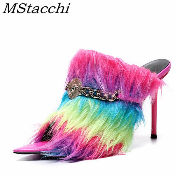 mstacchi slippers women rainbow fluffy metal decoration shoes pointed toe leather high heel party women shoes outdoor slippers, Black
mstacchi slippers women rainbow fluffy metal decoration shoes pointed toe leather high heel party women shoes outdoor slippers, Black