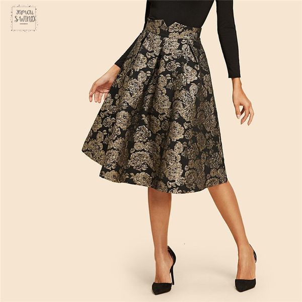 black vintage gold elegant print mid waist flare knee-length skirt autumn flower modern lady women skirts
black vintage gold elegant print mid waist flare knee-length skirt autumn flower modern lady women skirts