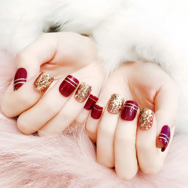 24pcs/set fake nails square finish wedding brides nail art decoration fashioon nail art tips decor fm88, Red;gold
24pcs/set fake nails square finish wedding brides nail art decoration fashioon nail art tips decor fm88, Red;gold