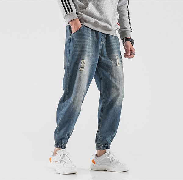 summer male harem pants elastic waist hip hop denim joggers thin casual hole jeans men's ankle-length ripped jeans light blue
summer male harem pants elastic waist hip hop denim joggers thin casual hole jeans men's ankle-length ripped jeans light blue