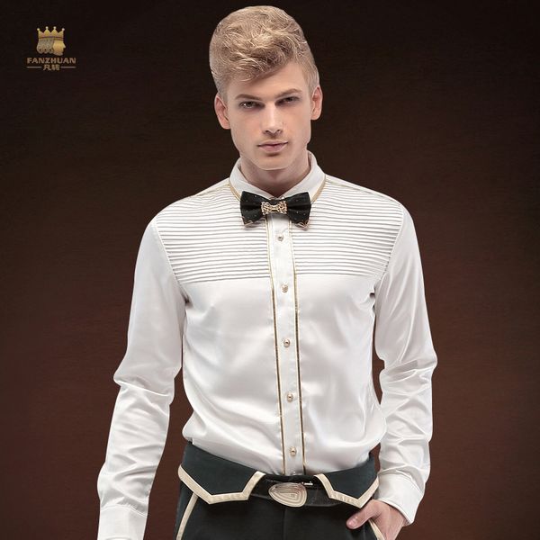 fanzhuan men's dress shirt fashion stitching long sleeve slim white pleated groom wedding men's clothing, White;black
fanzhuan men's dress shirt fashion stitching long sleeve slim white pleated groom wedding men's clothing, White;black