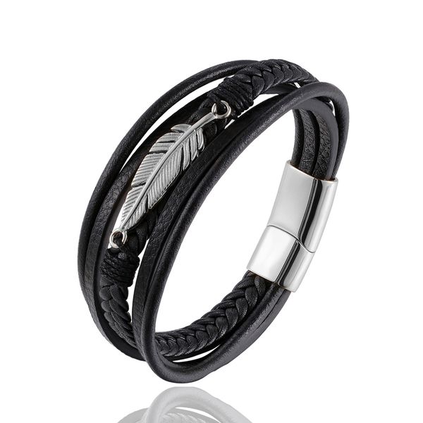 punk men jewelry multi-storey leather weave feather shape accessories for men's stainless steel fashion bracelet gift wholesale, White
punk men jewelry multi-storey leather weave feather shape accessories for men's stainless steel fashion bracelet gift wholesale, White