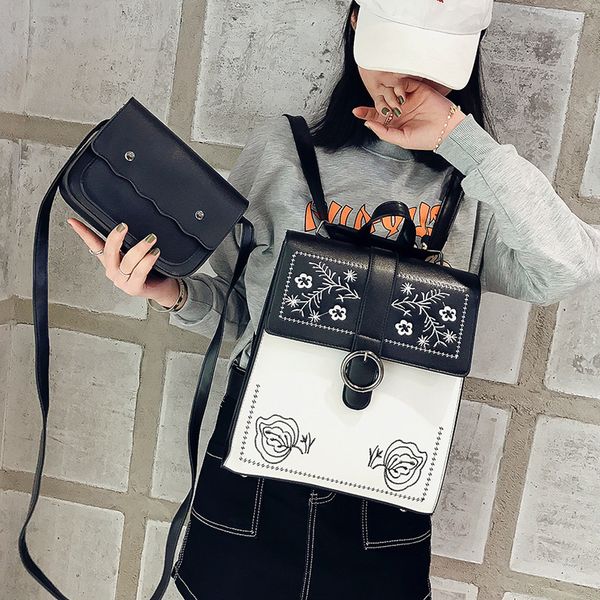 two sets embroidered fashion women backpack pu leather backpacks teenage girls female school backpack shoulder bag
two sets embroidered fashion women backpack pu leather backpacks teenage girls female school backpack shoulder bag