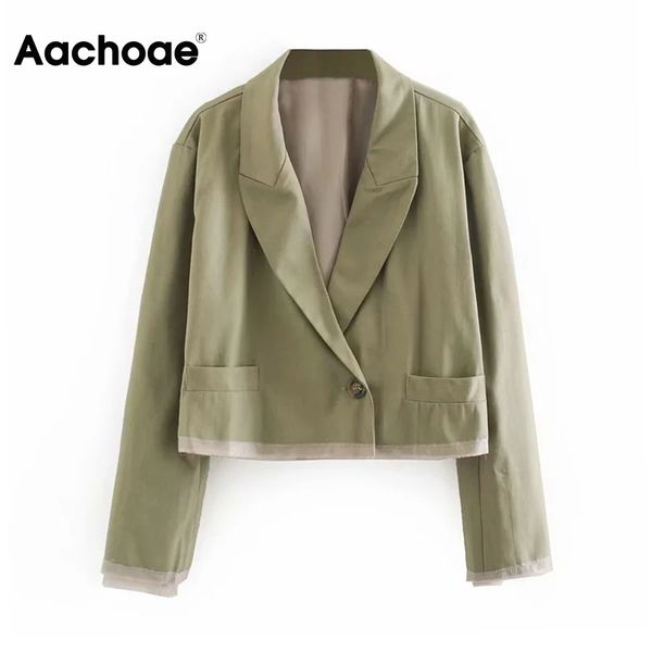 women's suits & blazers aachoae fashion army green color short blazer women patchwork long sleeve work wear lady pocket single button c, White;black
women's suits & blazers aachoae fashion army green color short blazer women patchwork long sleeve work wear lady pocket single button c, White;black
