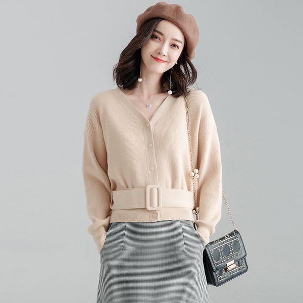 2019 cardigans v-neck belt sweater v-neck single-breasted belted sweater women long sleeve spring short top, White;black
2019 cardigans v-neck belt sweater v-neck single-breasted belted sweater women long sleeve spring short top, White;black
