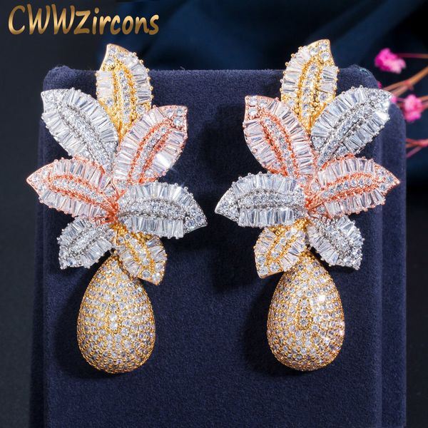 cwwzircons 3 tone gold luxury large leaf drop flower micro cubic zirconia paved naija wedding party earring for women cz644, Silver
cwwzircons 3 tone gold luxury large leaf drop flower micro cubic zirconia paved naija wedding party earring for women cz644, Silver