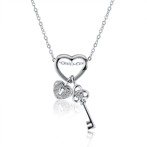 Forever Love Necklace Silver Plated Heart Key And Lock Pattern Mosaic Zircon Pendant Necklace Stylish Romantic Jewelry Ladies Gift POTALA906
Forever Love Necklace Silver Plated Heart Key And Lock Pattern Mosaic Zircon Pendant Necklace Stylish Romantic Jewelry Ladies Gift POTALA906