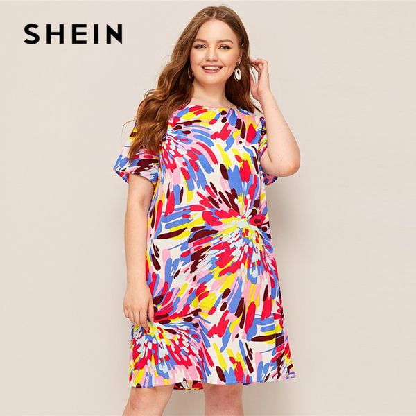 shein plus size multicolor splash print tunic dress 2019 women summer casual straight round neck short sleeve shift plus dresses, Black;gray
shein plus size multicolor splash print tunic dress 2019 women summer casual straight round neck short sleeve shift plus dresses, Black;gray