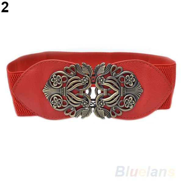 women vintage adjustable flower elastic stretch buckle wide waist belt waistband, Black;brown
women vintage adjustable flower elastic stretch buckle wide waist belt waistband, Black;brown