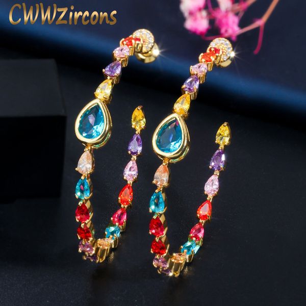 cwwzircons elegant circle round multicolor rainbow cz crystal big 585 gold hoop earrings for women jewelry gift cz641, Golden;silver
cwwzircons elegant circle round multicolor rainbow cz crystal big 585 gold hoop earrings for women jewelry gift cz641, Golden;silver